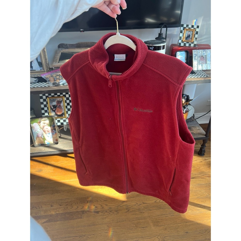 Columbia red fleece full zip-up sleeveless vest red men's XL